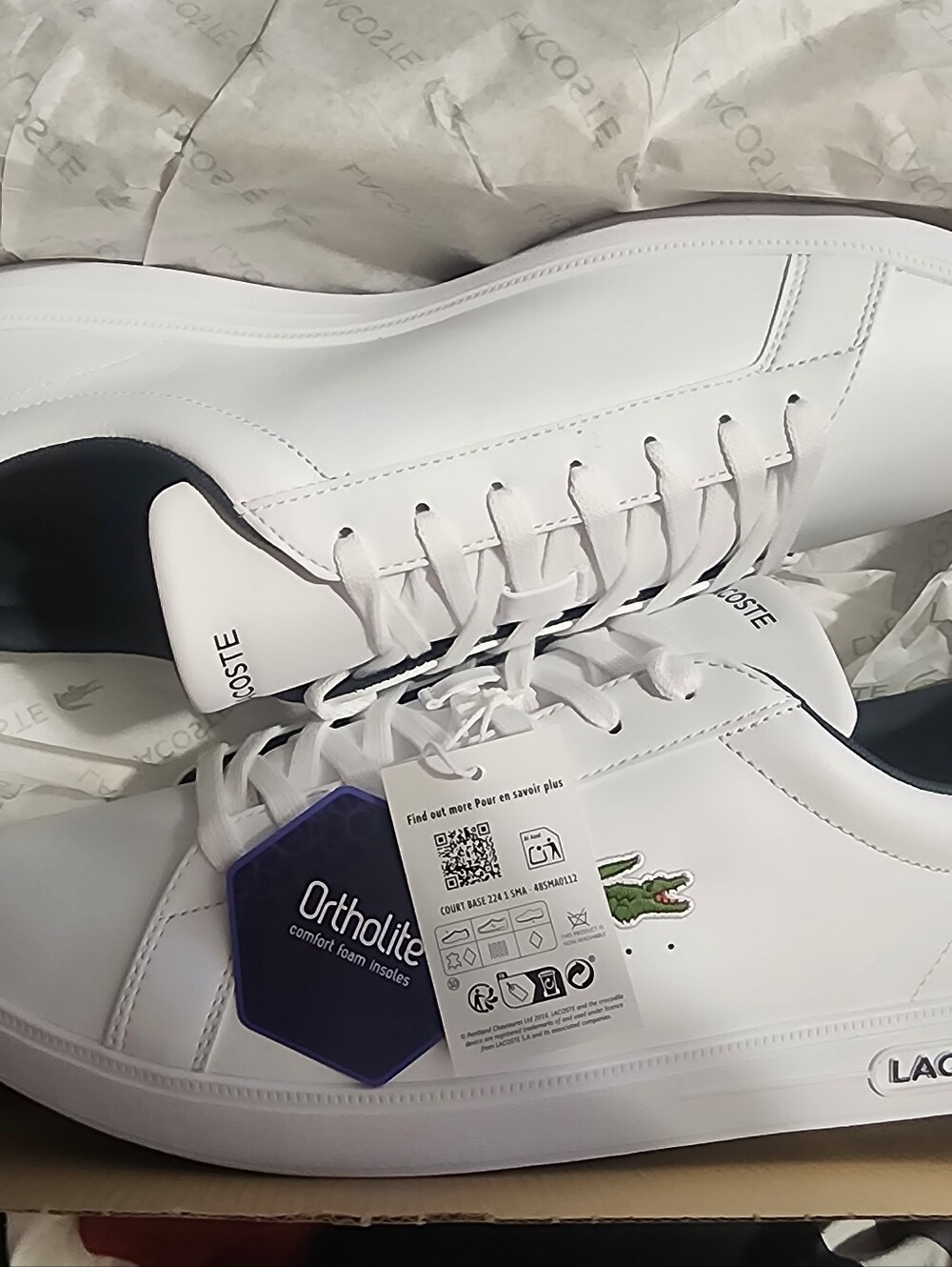 Lacoste White Leather Low-Top Sneakers with Green Crocodile